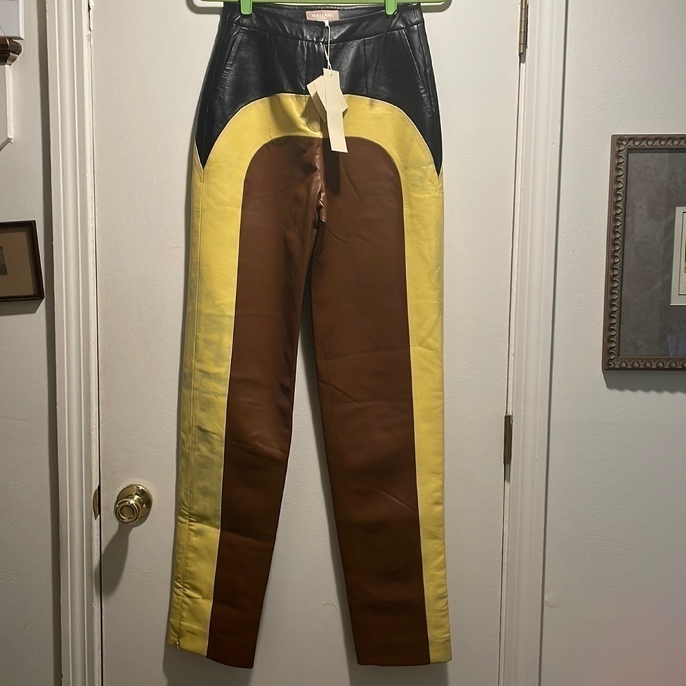 Materiel TBILISI Tri ColorStriped Color Block Side Zip High Waist Pleather Pants